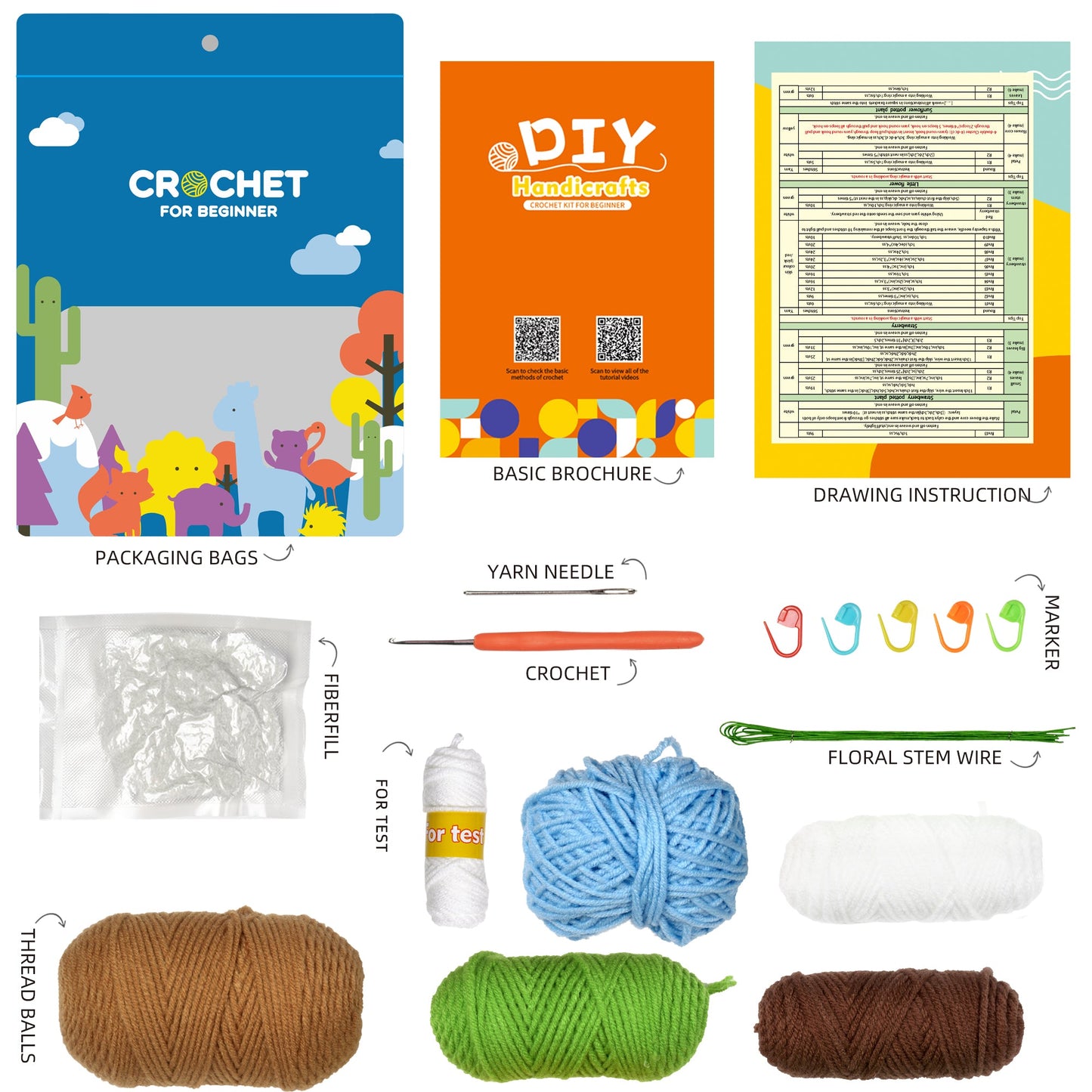 Blue and White Flowers. Potted Flower Amigurumi DIY Crochet Kit Wizardi F07N8-M20 Wizardi