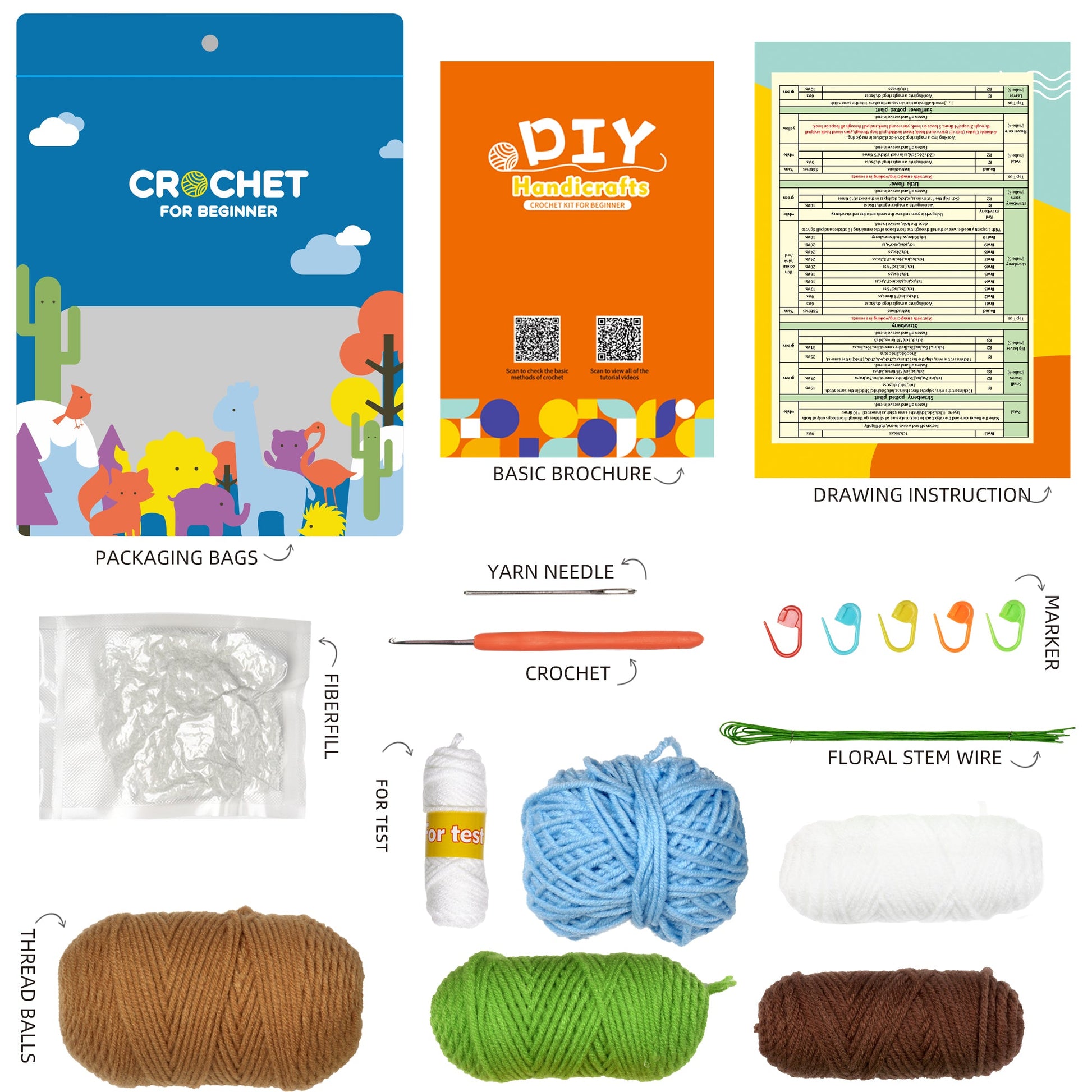 Blue and White Flowers. Potted Flower Amigurumi DIY Crochet Kit Wizardi F07N8-M20 Wizardi