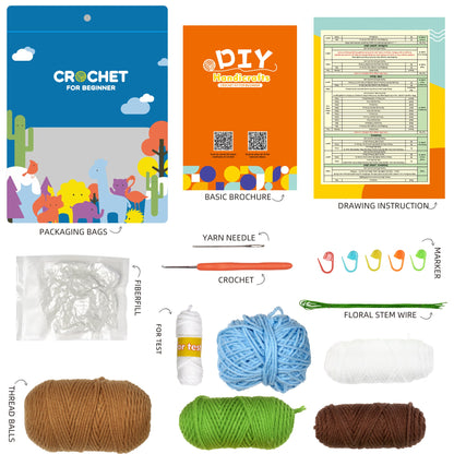 Blue and White Flowers. Potted Flower Amigurumi DIY Crochet Kit Wizardi F07N8-M20 Wizardi