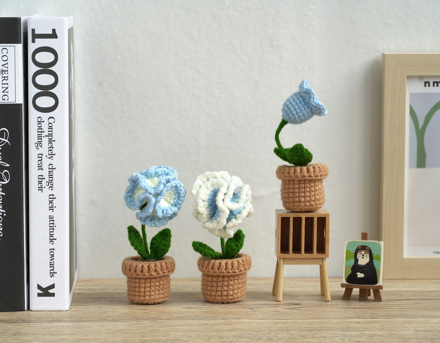 Blue and White Flowers. Potted Flower Amigurumi DIY Crochet Kit Wizardi F07N8-M20 Wizardi