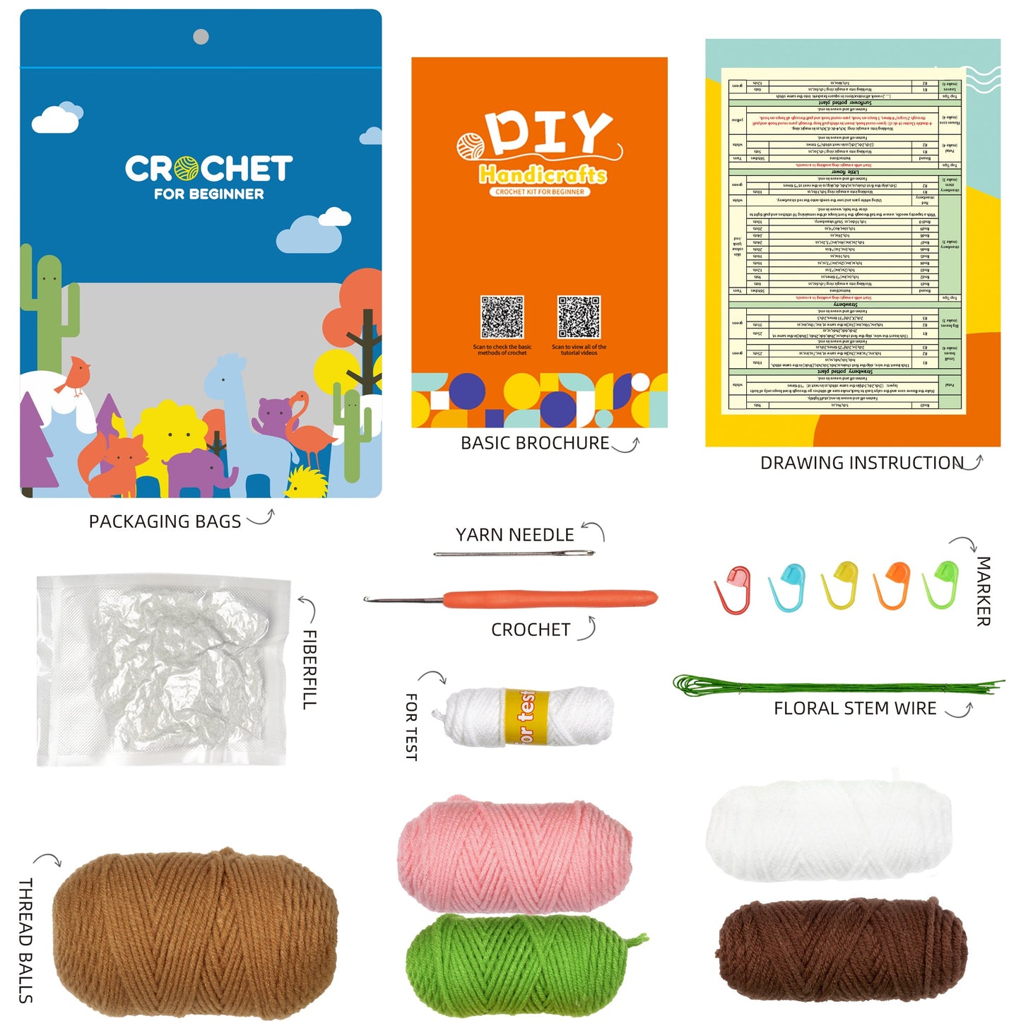 Pink and White Flowers. Potted Flower Amigurumi DIY Crochet Kit Wizardi F07N8-M23 Wizardi