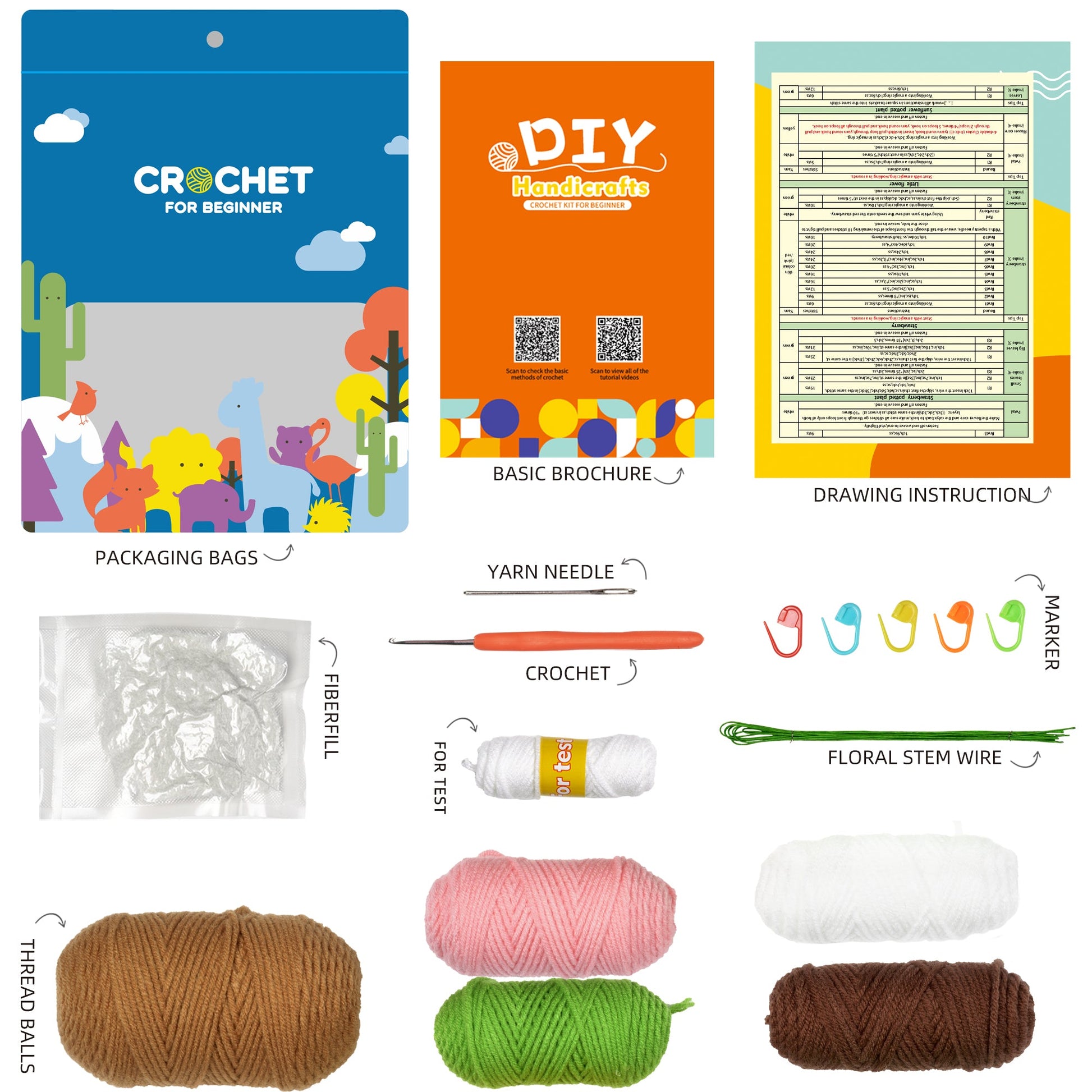 Pink and White Flowers. Potted Flower Amigurumi DIY Crochet Kit Wizardi F07N8-M23 Wizardi