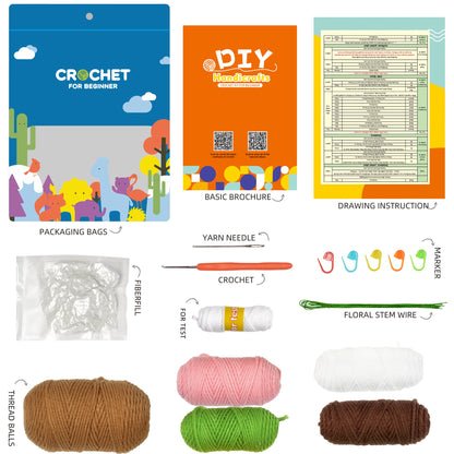 Pink and White Flowers. Potted Flower Amigurumi DIY Crochet Kit Wizardi F07N8-M23 Wizardi