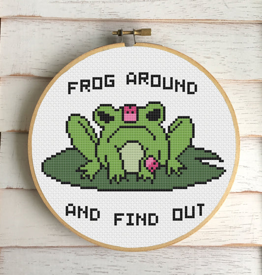 Frog Around Cross Stitch KIT Spot Colors