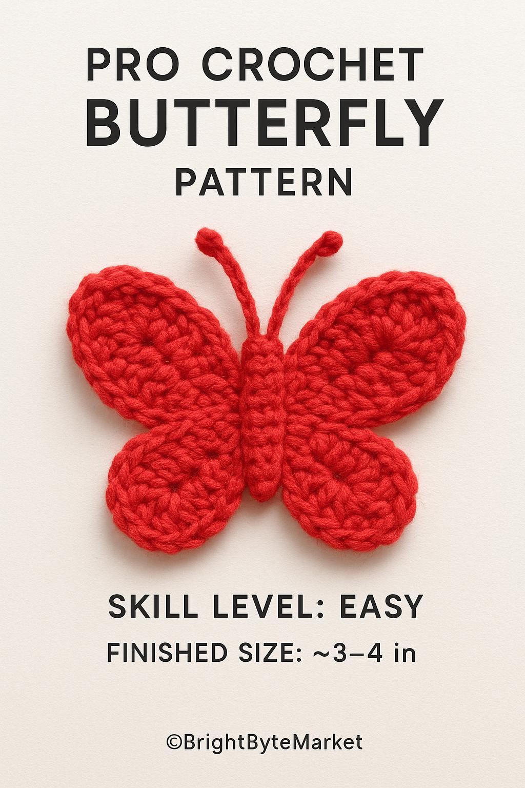 Crochet Butterfly Pattern: Easy Amigurumi Appliqué (PDF Download) BBM