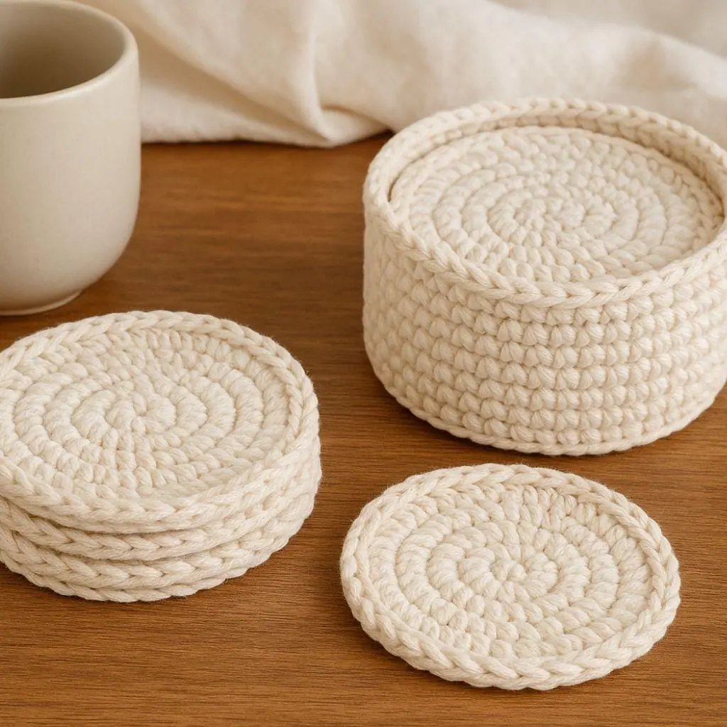Crochet Coaster Pattern with Holder: Easy Round Coasters (PDF Pattern) BBM