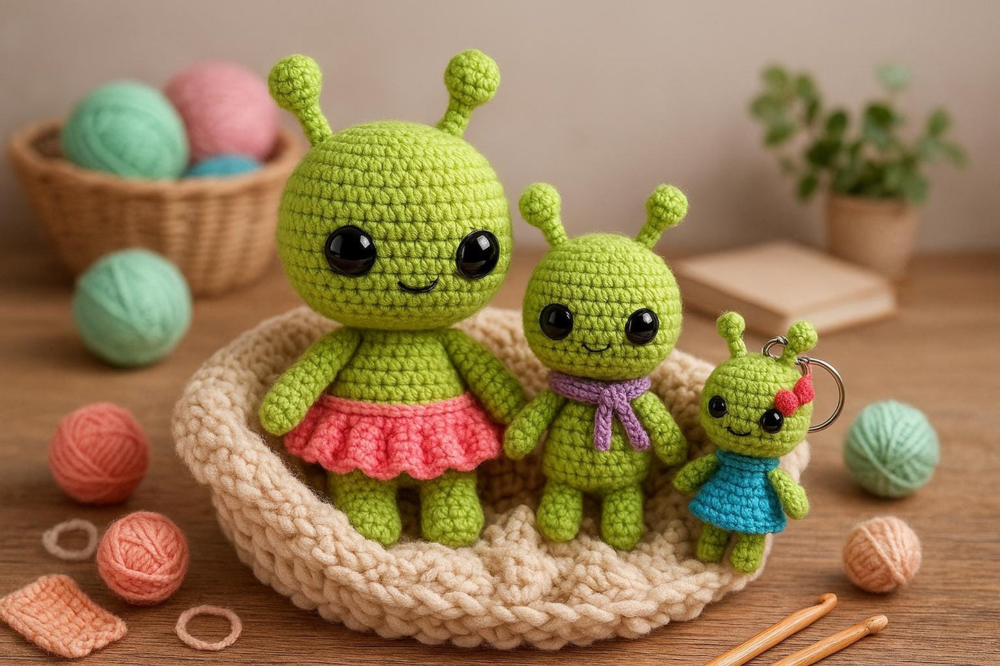 Alien Family Crochet Pattern Bundle | Plushie, Mini Keychain & Baby Amigurumi | Beginner Friendly PDF BBM