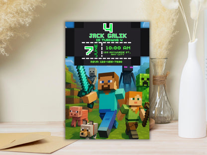 Editable Pixel Game Birthday Invitation | Block Party Card Canva Template (5x7) Digital File BBM