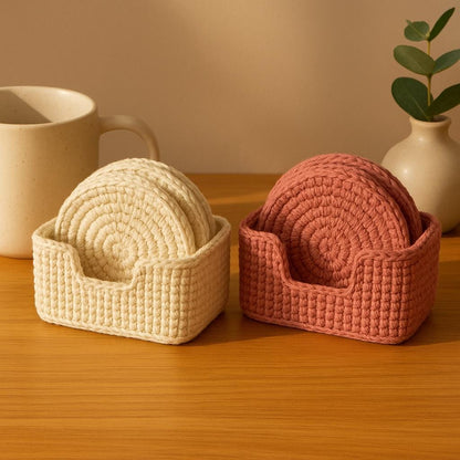 Cozy Round Coaster & Box-Style Holder Crochet Pattern | Front Gap or Solid Wall Holder BBM