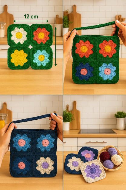 Crochet Round Bag Pattern: DIY Striped Clutch with T-Shirt Yarn (PDF Pattern) BBM