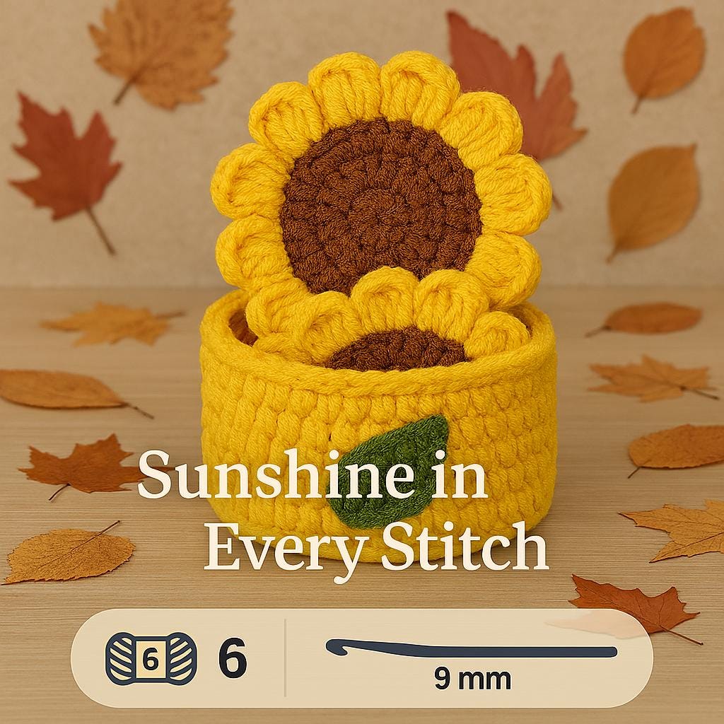 Sunflower Coaster Crochet Pattern | Basket & Lid PDF | DIY Flower Home Decor BBM