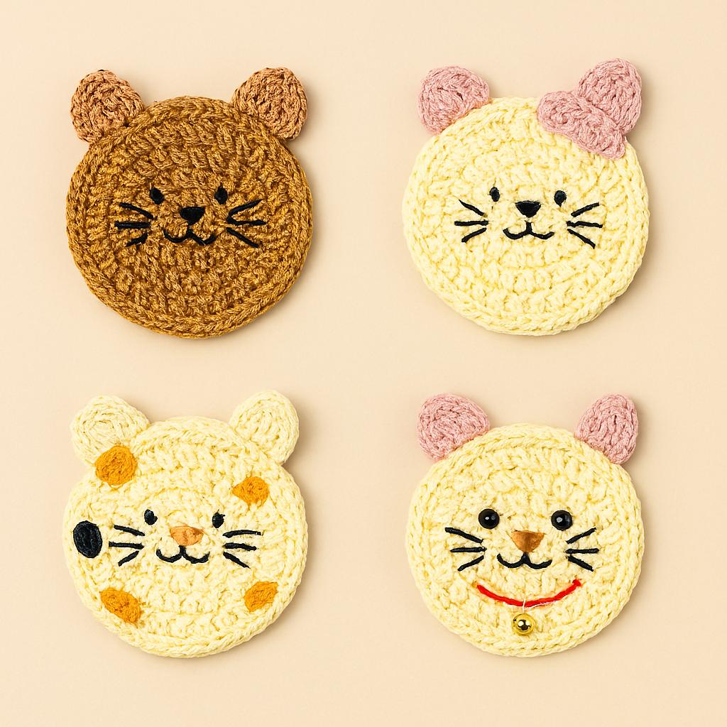 Crochet Cat Coaster Pattern PDF |Kitty Mug Rug Pattern | Easy Beginner BBM