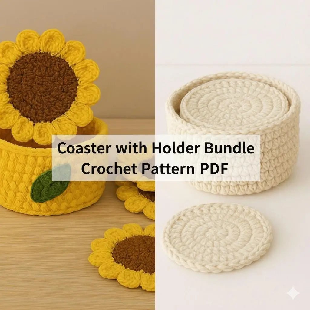 Crochet Pattern Bundle: Beginner Coaster Holder & Sunflower Coaster Basket BBM