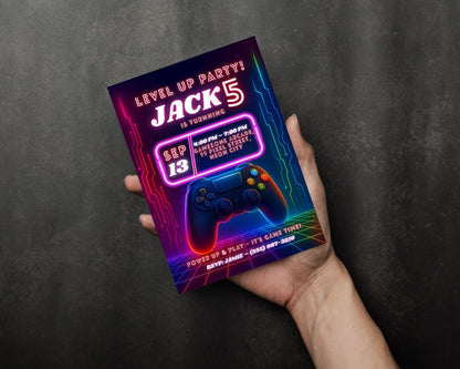 Gamer Birthday Invitation | Neon Cyberpunk Party Template | Video Game Birthday Invite BBM