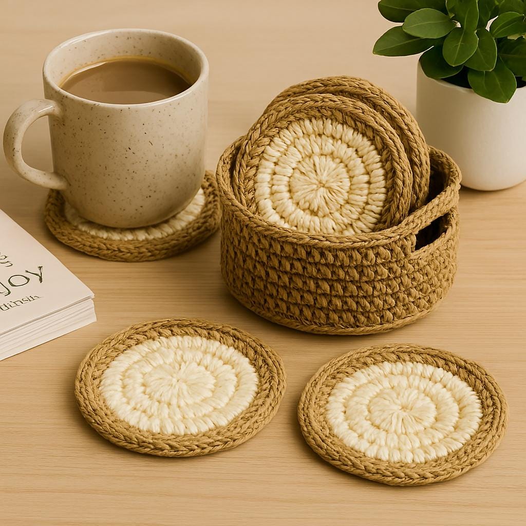 Crochet Coasters Pattern with Basket: Easy Round Coasters (PDF Download) BBM