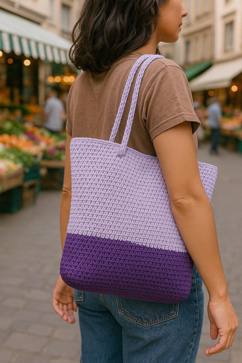 Crochet Beach Bag Pattern PDF: Easy Two-Tone Summer Tote BBM