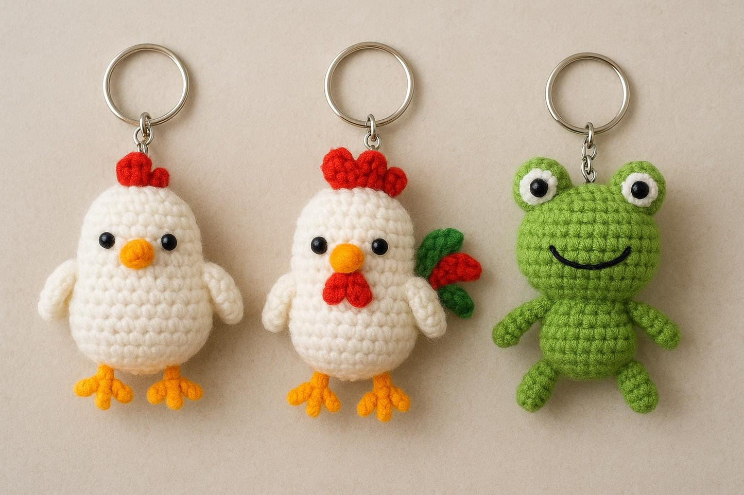 Farm Animal Crochet Pattern PDF | Amigurumi Keychains Chicken, Rooster & Frog BBM