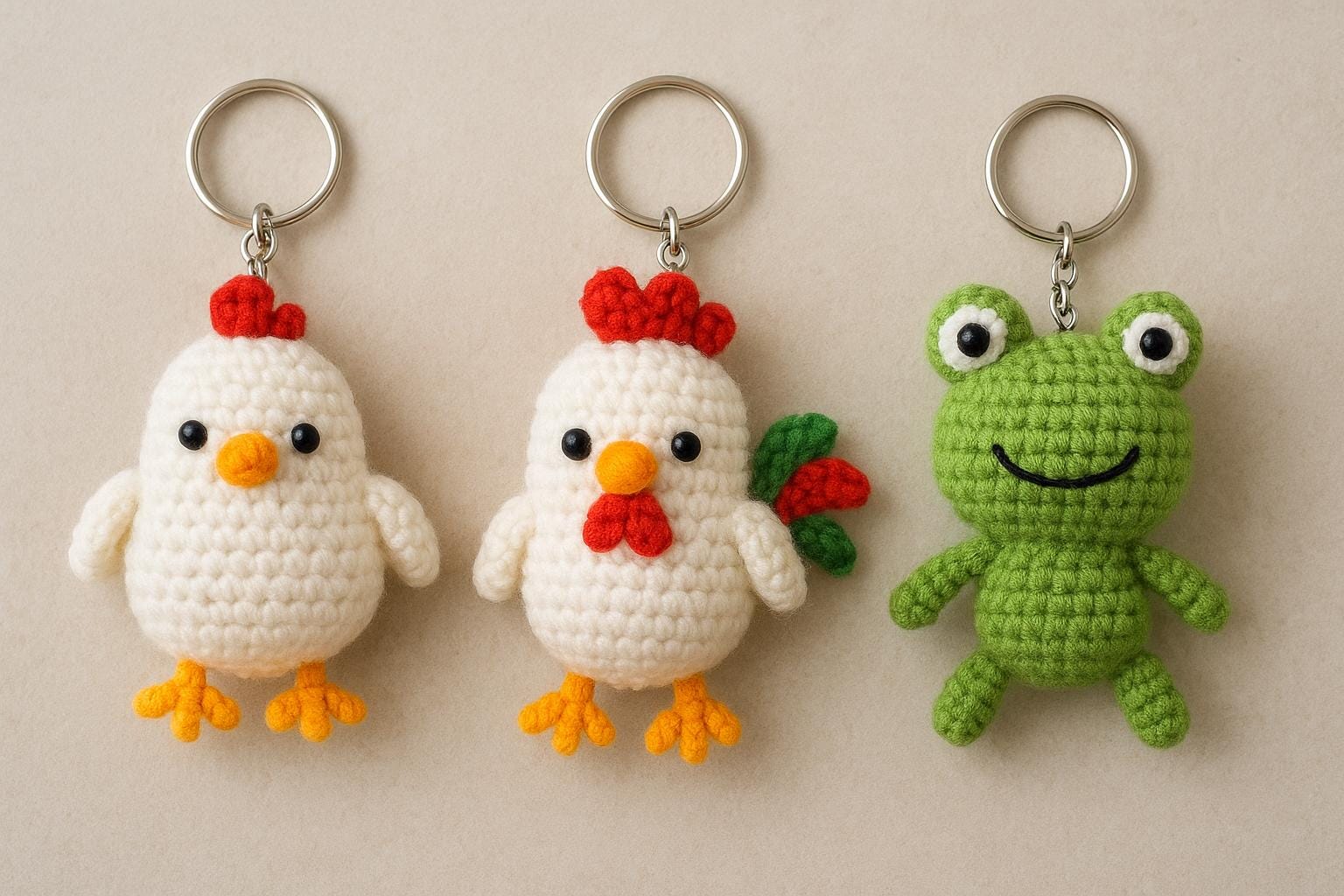 Farm Animal Crochet Pattern PDF | Amigurumi Keychains Chicken, Rooster & Frog BBM