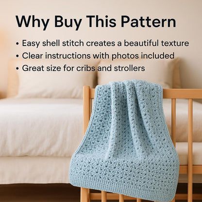 Easy Baby Blanket Crochet Pattern PDF, Shell Stitch Beginner Friendly Tutorial, Quick Digital Download BBM