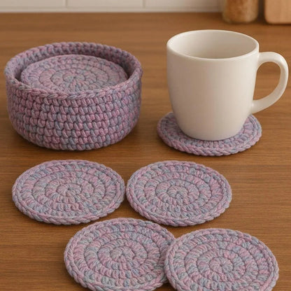 Crochet Coaster Pattern with Holder: Easy Round Coasters (PDF Pattern) BBM
