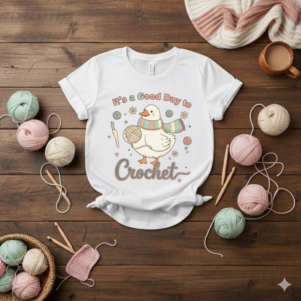 Crochet Lover Sublimation Design | Goose with Yarn PNG | Funny Duck Digital Download for T-Shirt BBM