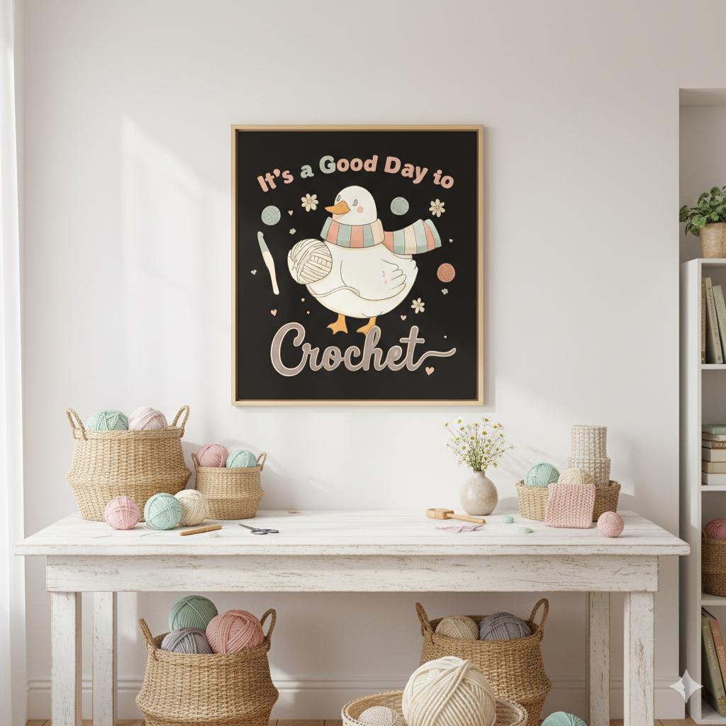 Crochet Lover Sublimation Design | Goose with Yarn PNG | Funny Duck Digital Download for T-Shirt BBM