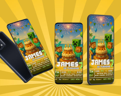 Editable Birthday Invitation | Pixel Desert Party Template | Adventure Game Theme | Boys Birthday Canva Invite BBM
