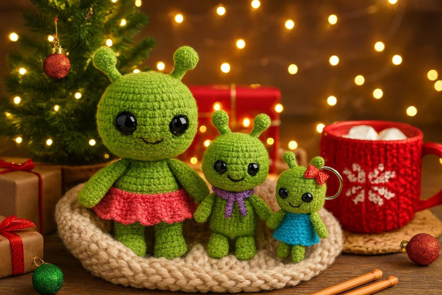 Alien Family Crochet Pattern Bundle | Plushie, Mini Keychain & Baby Amigurumi | Beginner Friendly PDF BBM
