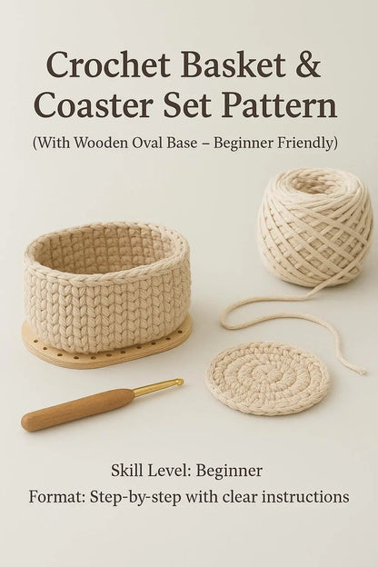 Crochet Basket & Coaster Pattern: Oval Wooden Base, Easy Home Decor (PDF Pattern BBM