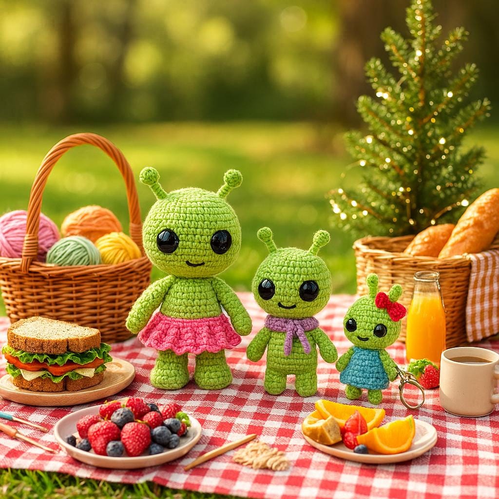 Alien Family Crochet Pattern Bundle | Plushie, Mini Keychain & Baby Amigurumi | Beginner Friendly PDF BBM