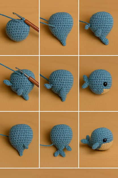 Whale Crochet Pattern PDF | Beginner Friendly No-Sew Amigurumi Plush DIY BBM