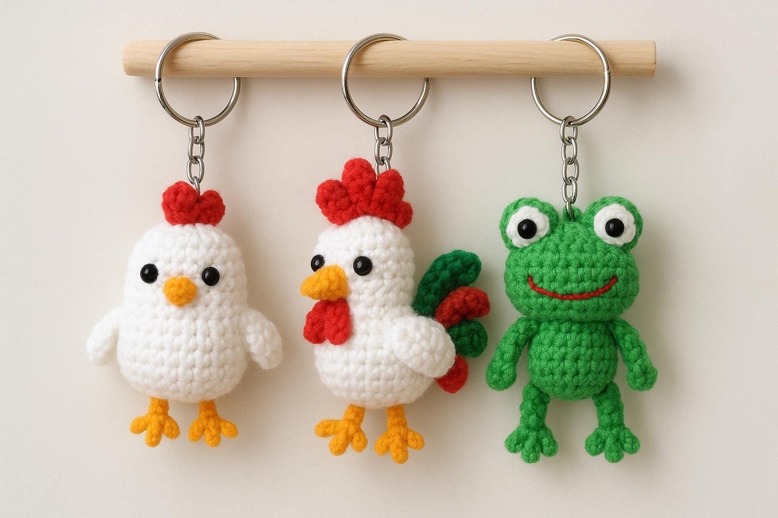 Farm Animal Crochet Pattern PDF | Amigurumi Keychains Chicken, Rooster & Frog BBM