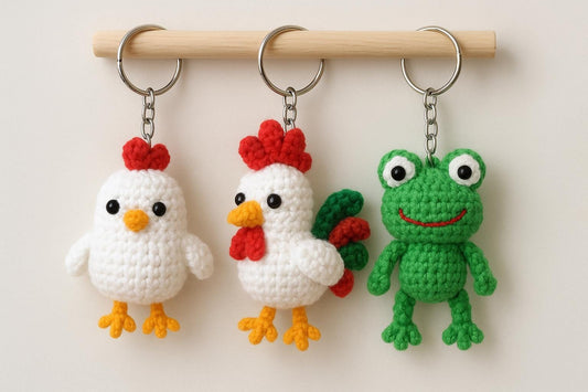 Farm Animal Crochet Pattern PDF | Amigurumi Keychains Chicken, Rooster & Frog BBM