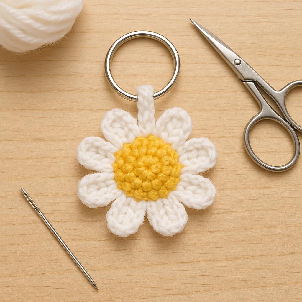 3D Daisy Keychain Crochet Pattern | Puff Stitch Flower PDF | Easy Crochet Gift Tutorial BBM