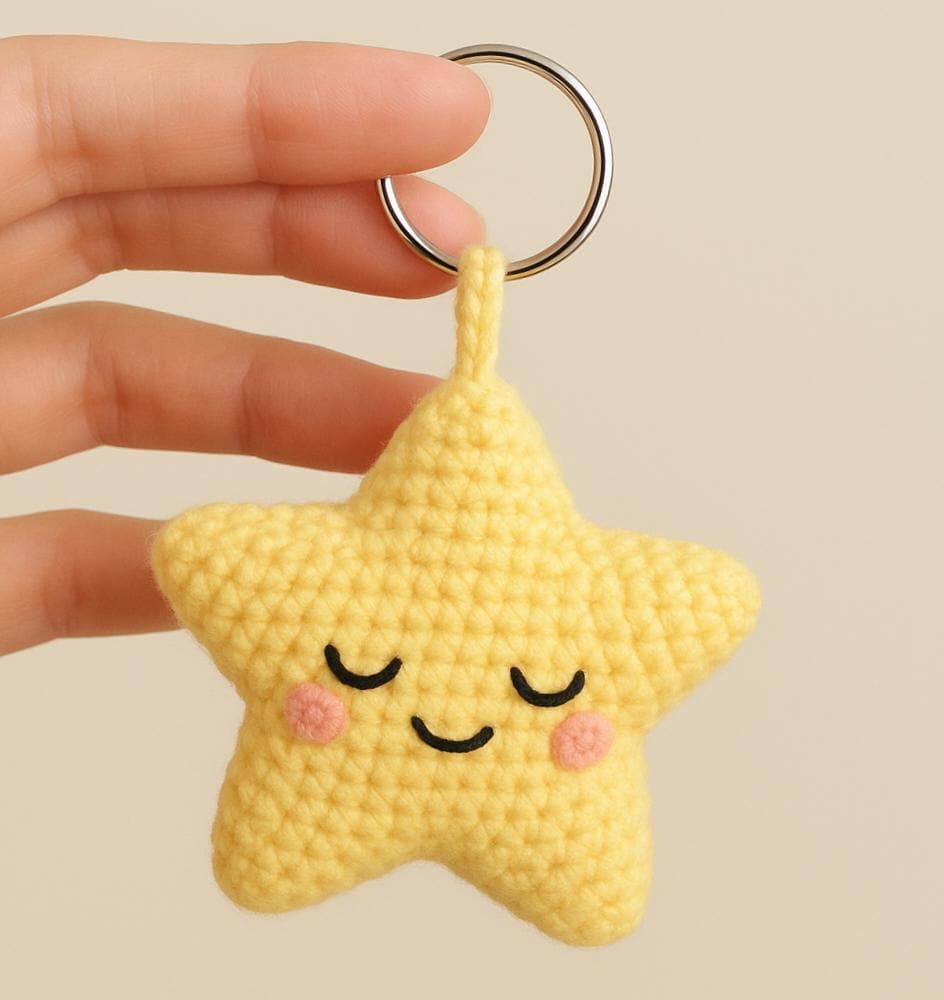 Sleepy Star Crochet Pattern | 3D Amigurumi Keychain Plush | Kawaii Keychain BBM