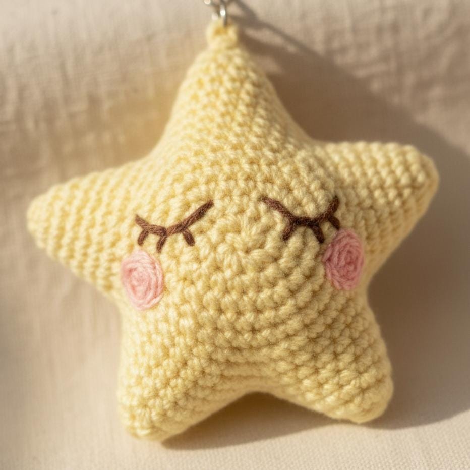 Sleepy Star Crochet Pattern | 3D Amigurumi Keychain Plush | Kawaii Keychain BBM
