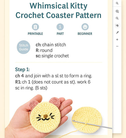 Crochet Cat Coaster Pattern PDF |Kitty Mug Rug Pattern | Easy Beginner BBM
