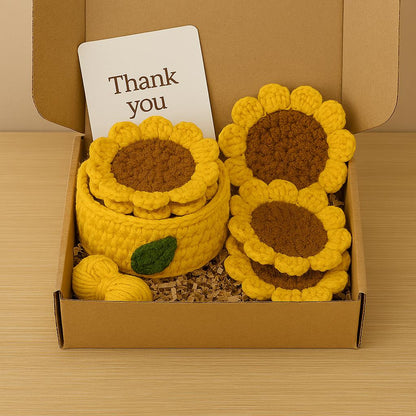 Sunflower Coaster Crochet Pattern | Basket & Lid PDF | DIY Flower Home Decor BBM