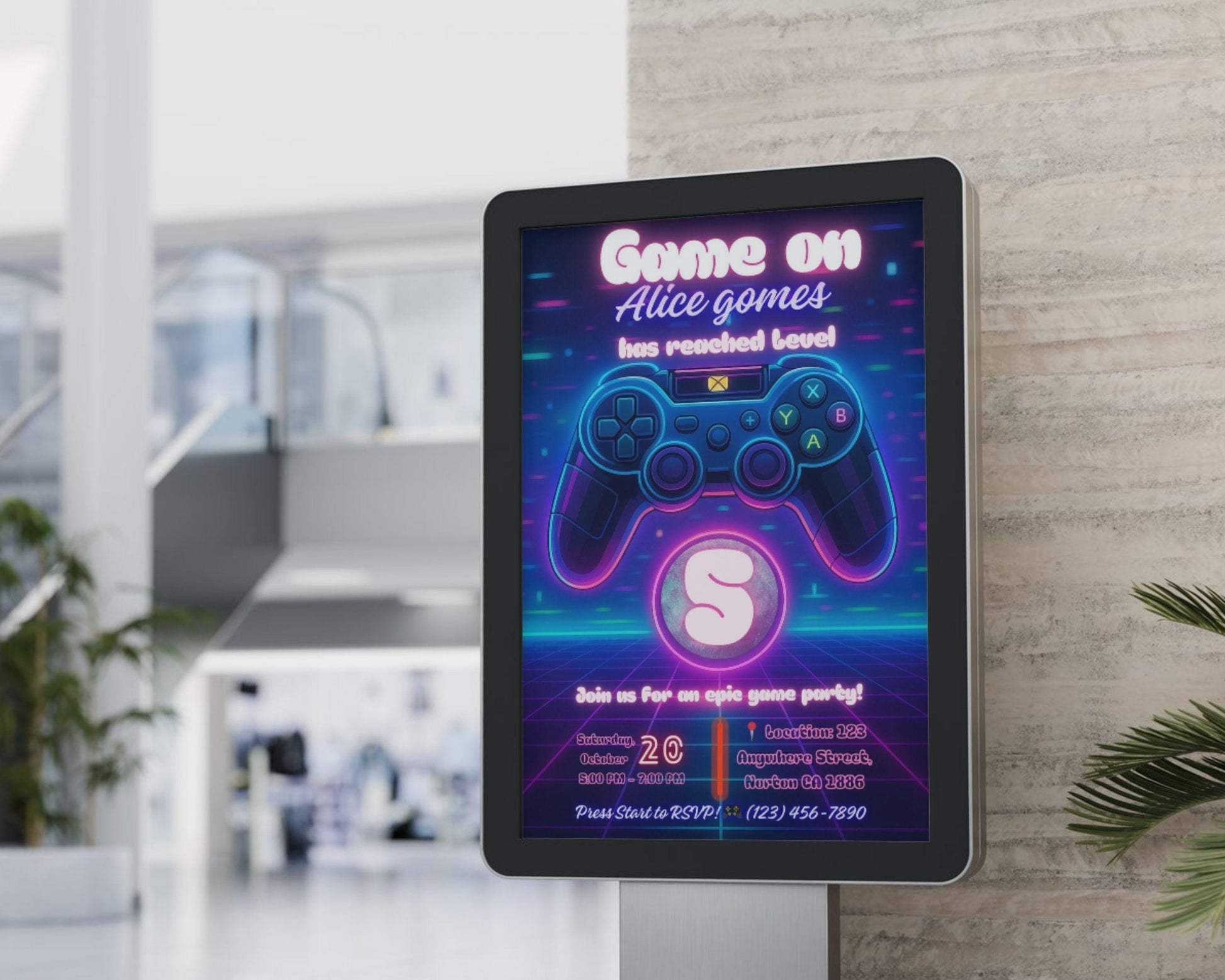 Editable Gamer Birthday Invitation | Neon Game Party | Video Games Birthday Card BBM