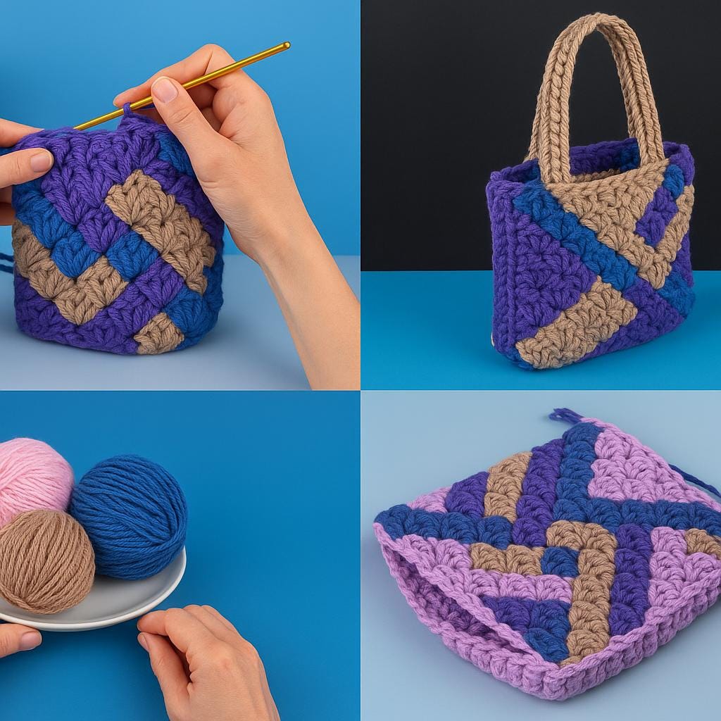 Mosaic Granny Square Crochet Bag Pattern: Beginner-Friendly PDF Tutorial (Instant Download) BBM