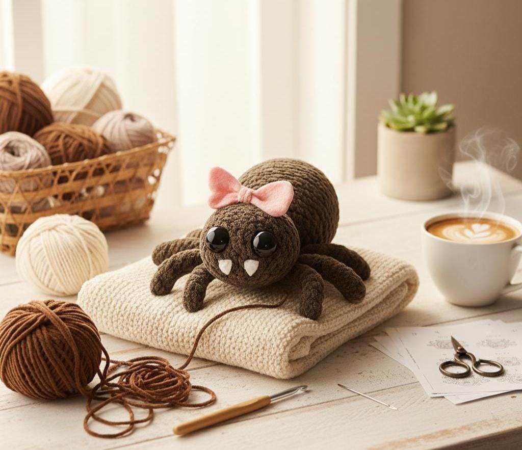 Crochet Spider Plush Pattern PDF – Amigurumi Halloween Toy, Soft Stuffed Animal, Beginner Friendly BBM