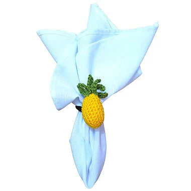 Charlo's Set of 4 Yellow Amigurumi Crochet Pineapple Napkin Rings, High Quality Products Maison Charlo