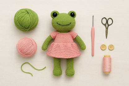 Crochet Frog Doll Pattern | Amigurumi in Dress PDF Tutorial Digital Download BBM