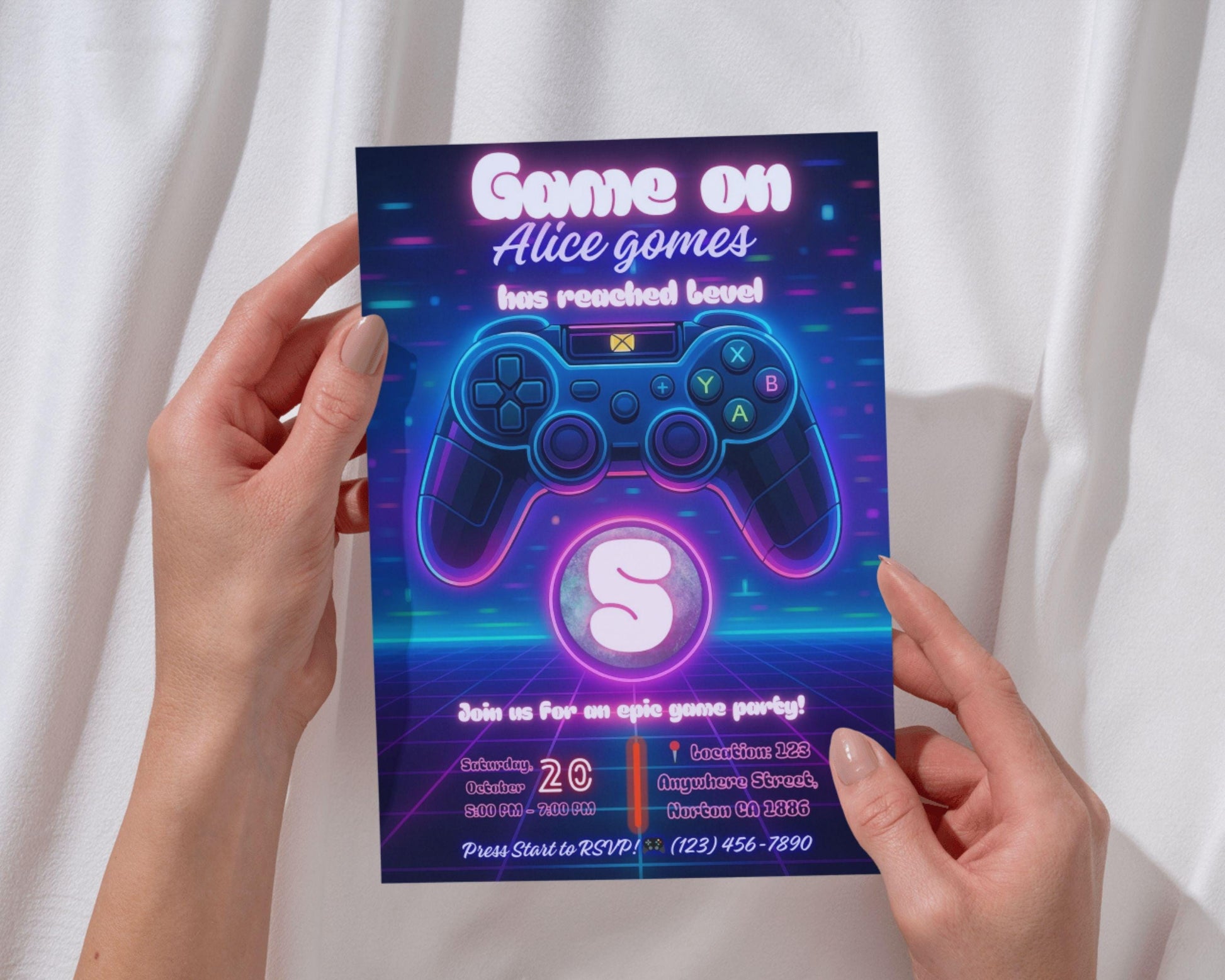 Editable Gamer Birthday Invitation | Neon Game Party | Video Games Birthday Card BBM