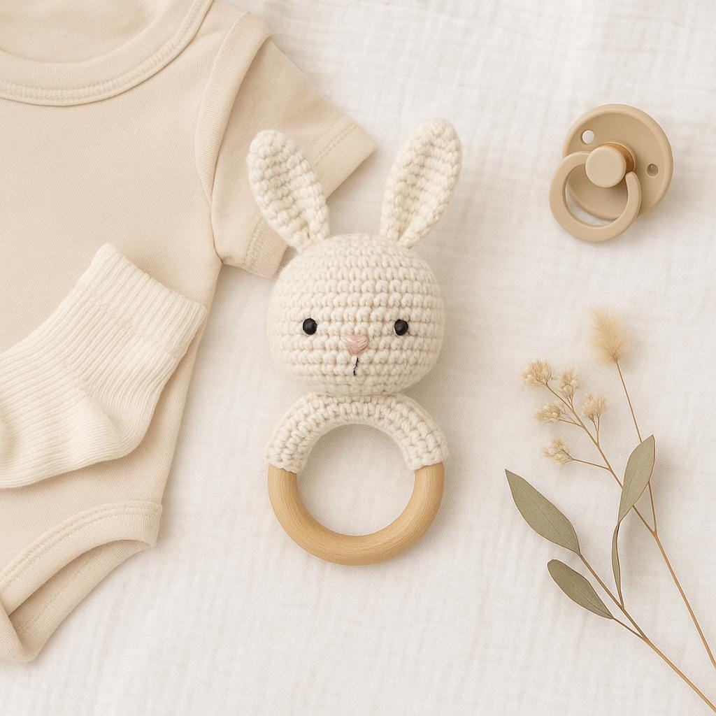 Bunny Baby Toy Crochet Pattern PDF | Amigurumi Rattle & Teething Ring DIY BBM