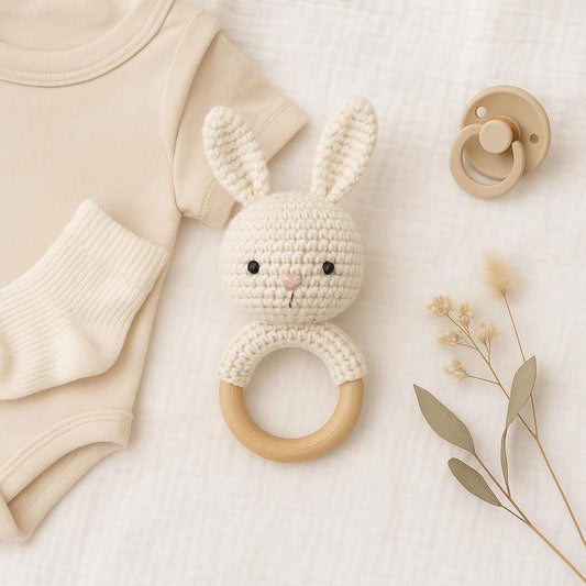Bunny Baby Toy Crochet Pattern PDF | Amigurumi Rattle & Teething Ring DIY BBM