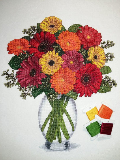 Gerberas - PDF Counted Cross Stitch Pattern Nadezda Gavrilenkova