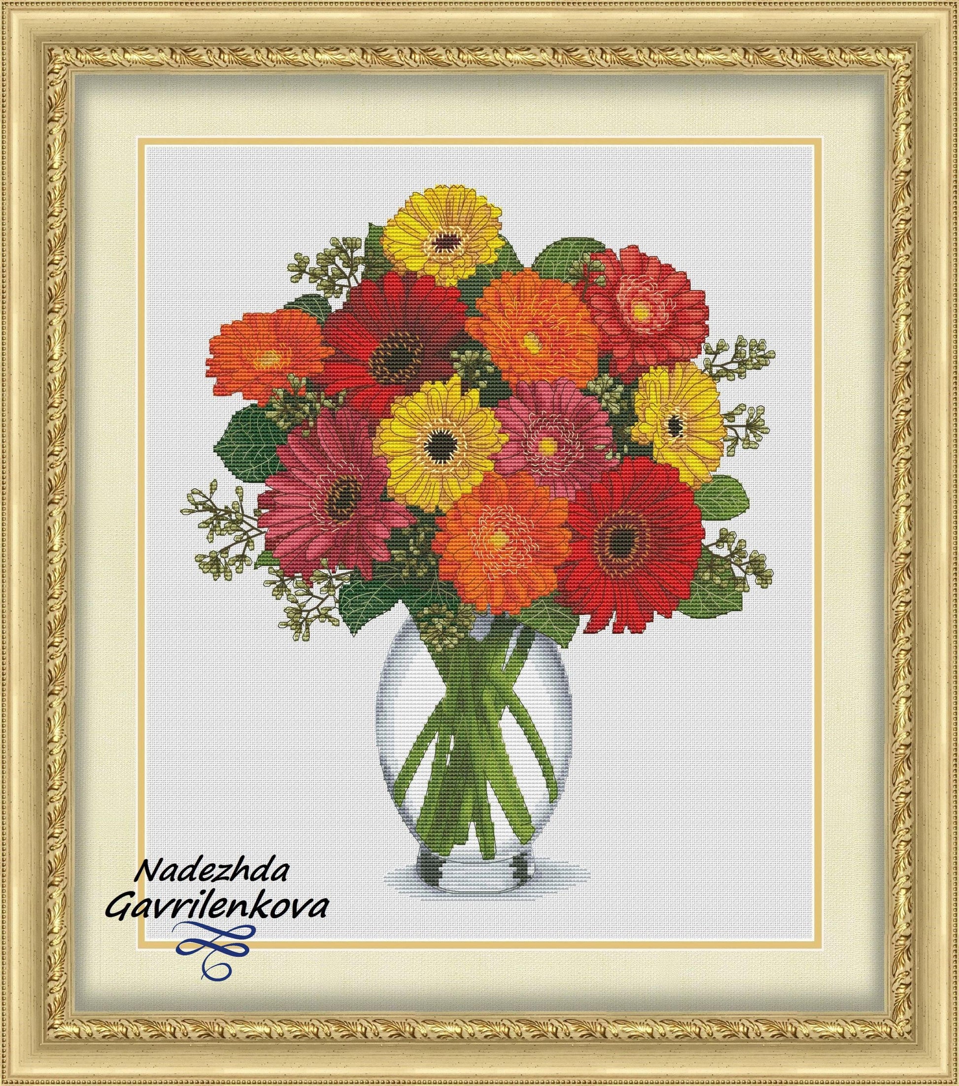 Gerberas - PDF Counted Cross Stitch Pattern Nadezda Gavrilenkova