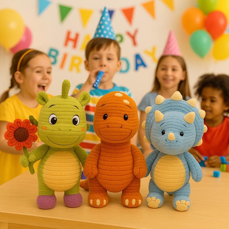 Crochet Dinosaur Pattern Set of 3 | Amigurumi Dinosaurs PDF | Plush Dino Triceratops & Diplodocus | Crochet Dino Toy | DIY Dragon Crochet BBM