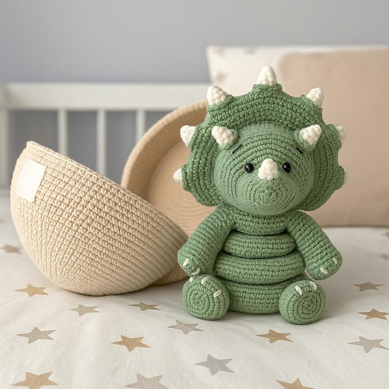 Crochet Dinosaur Pattern Set of 3 | Amigurumi Dinosaurs PDF | Plush Dino Triceratops & Diplodocus | Crochet Dino Toy | DIY Dragon Crochet BBM